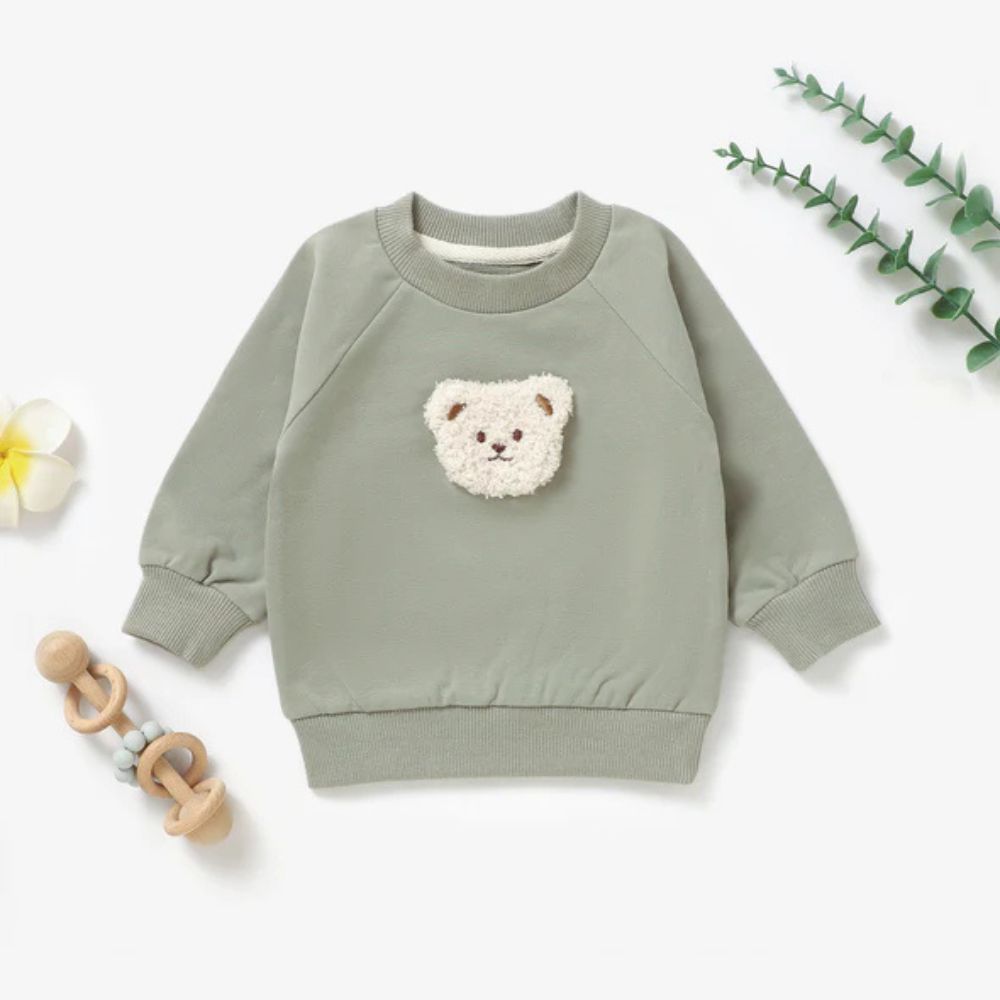 Sage Green Teddy Bear Sweatshirt by BabyBells